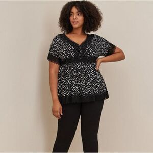 Torrid Babydoll Button-Front Top. Black & White 3X